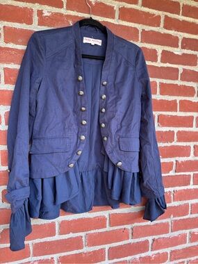 Free People Ruffles Romance Jacket in Navy Military-Style
